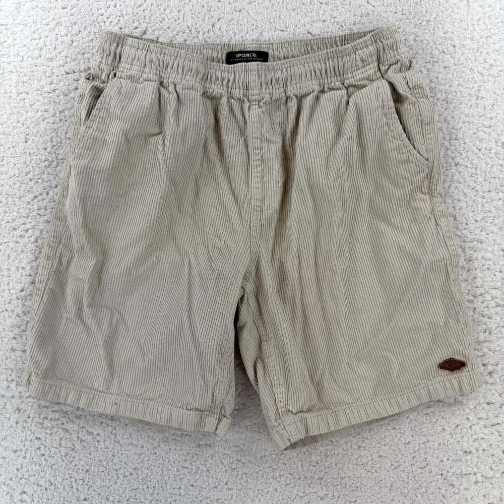 Rip Curl Sweat Shorts Mens Medium Beige Corduroy Drawstring 7 Inseam Casual